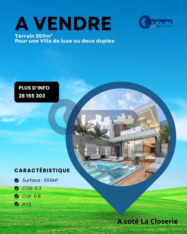 A Vendre un Terrain de 559m² à Coté la closerie