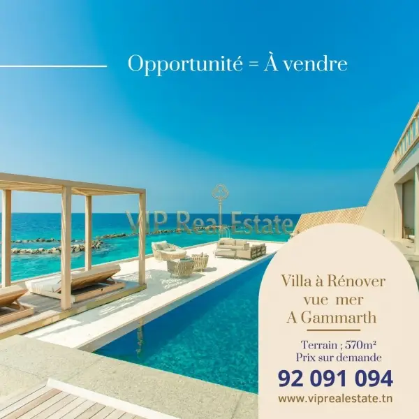 À vendre – Villa à rénover vue sur mer à Gammarth.